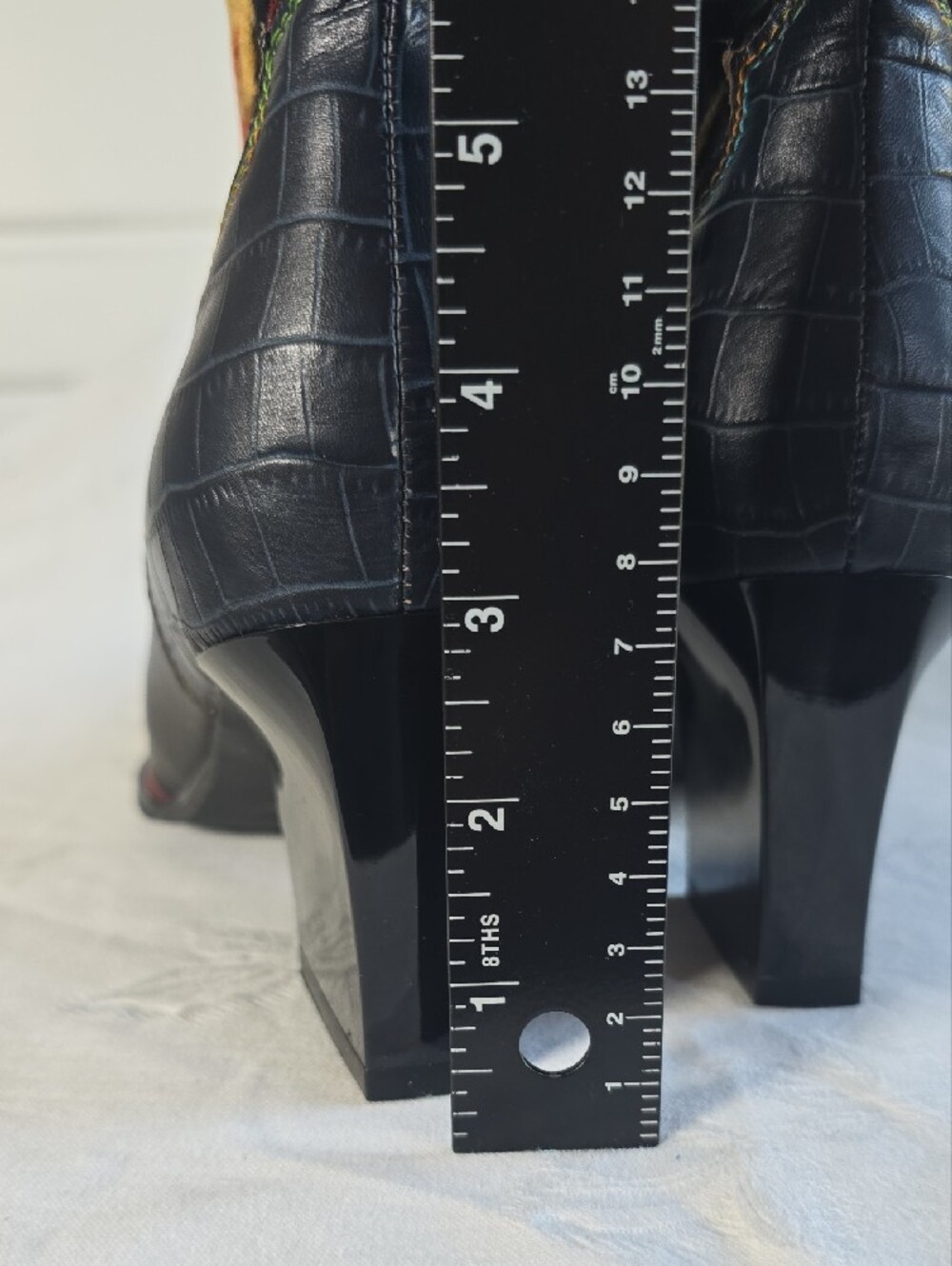 L'Artiste Black Leather Heeled Ankle Boots with Multicolor Flowers Size EU 41 - Picture 12 of 16